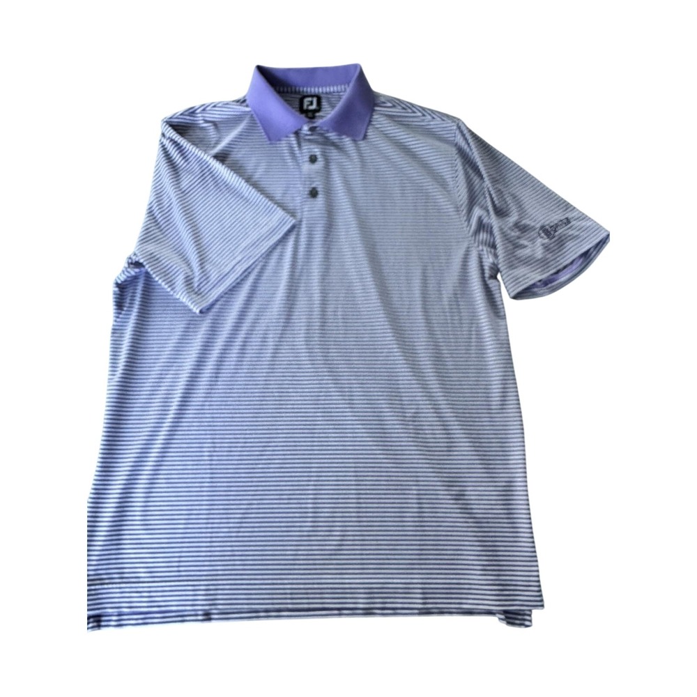 FootJoy Polo Shirt Mens XL Purple Stripe Short Sleeve Golf Stretch Bonitz Logo - Picture 2 of 10
